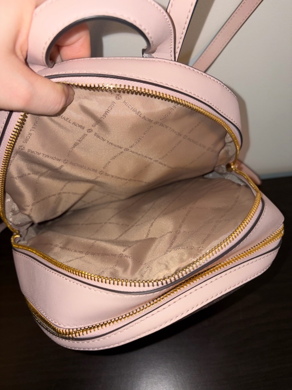 Michael Kors Brown Logo Backpack with Pale Pink Trim - Picture 5 of 7
